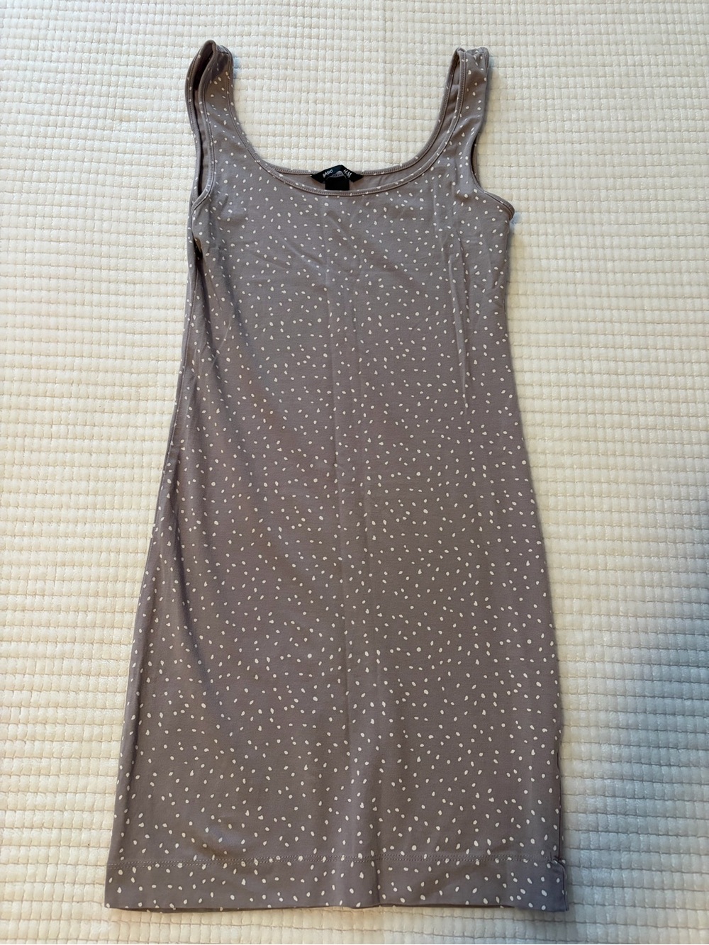 H&M Taupe White Polka Dot Sleeveless Bodycon Dress Scoop Neck Size XS